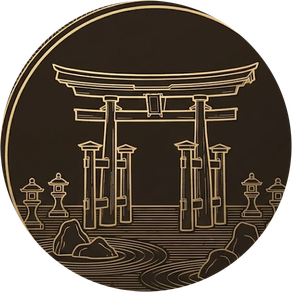 Torii gate over water, engraved chip face
