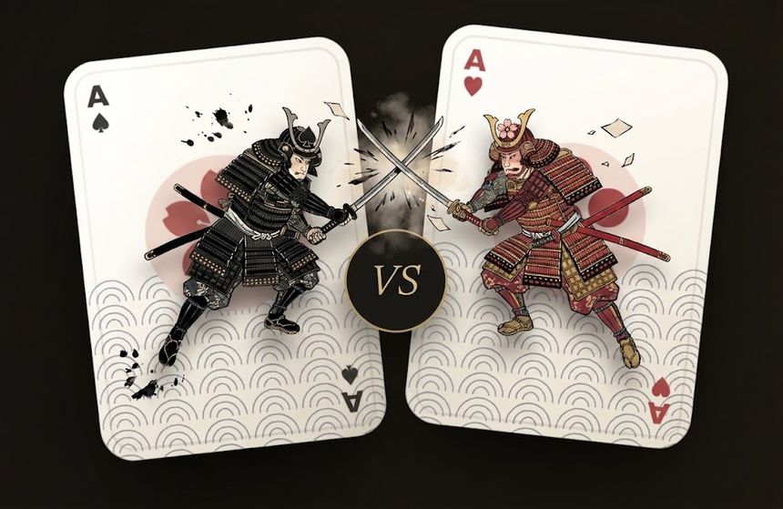 Ace of spades and ace of hearts — samurai duel artwork